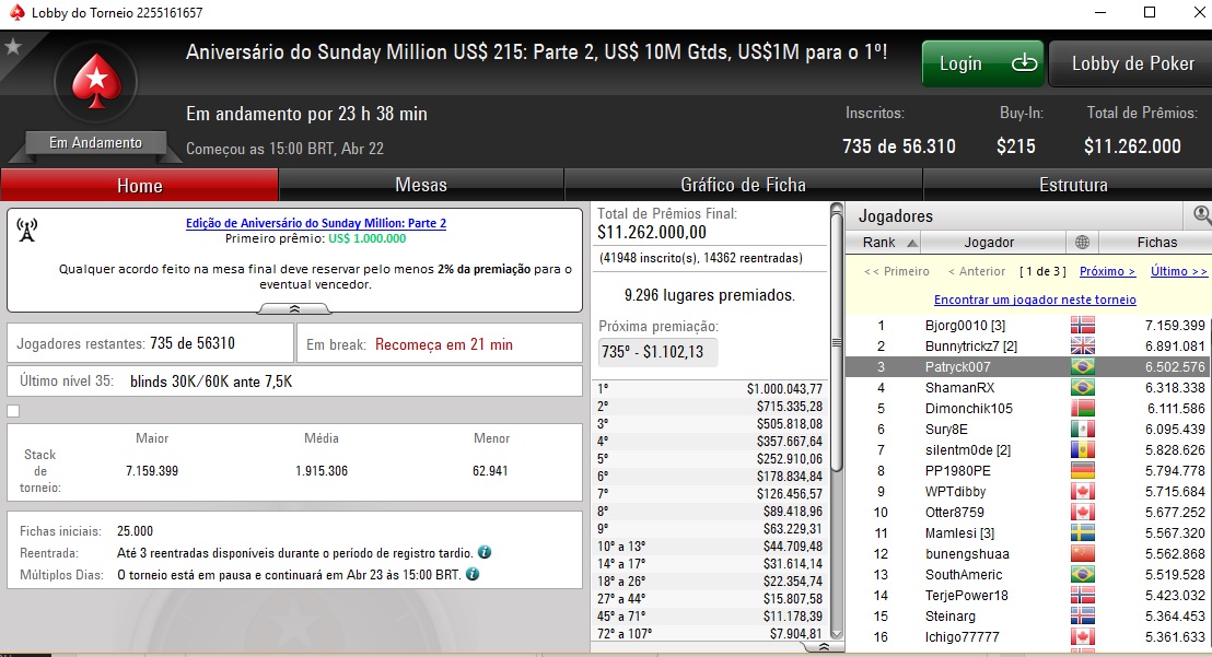 lobby sunday million aniversario dia 2