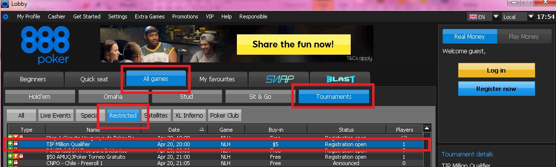 satélite tip million 888poker