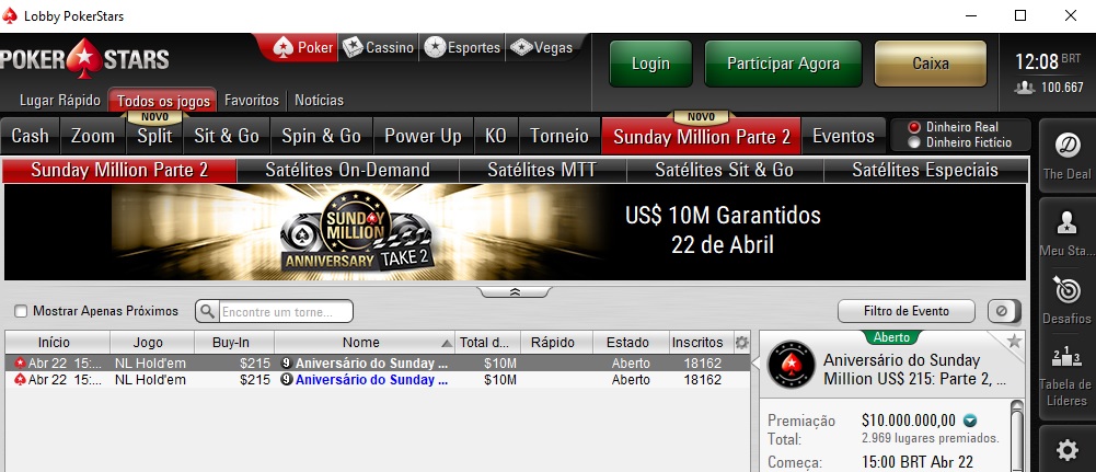 sunday million de aniversário lobby