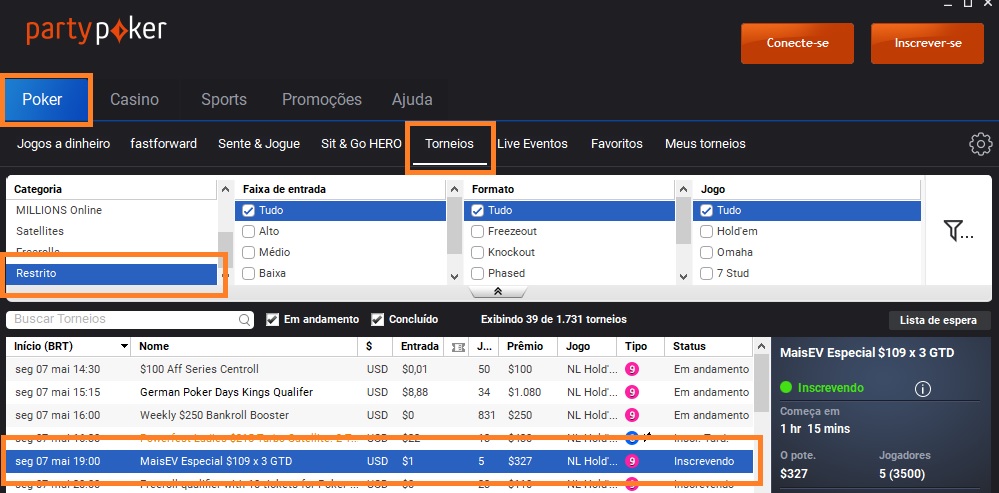 lobby partypoker 7 mai