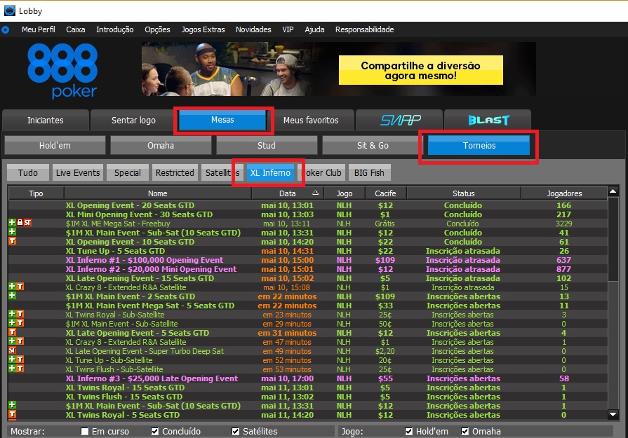 xl inferno 888poker lobby