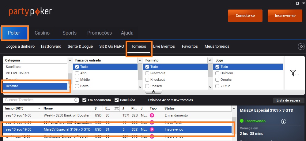 lobby partypoker 13 agosto