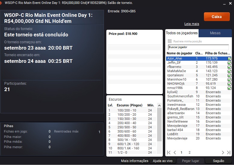 resutado wsop brazil main event online