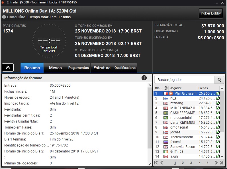 lobby millions online partypoker dia 1a