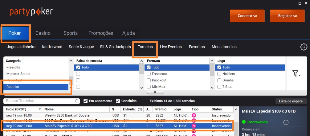lobby partypoker 19 nov