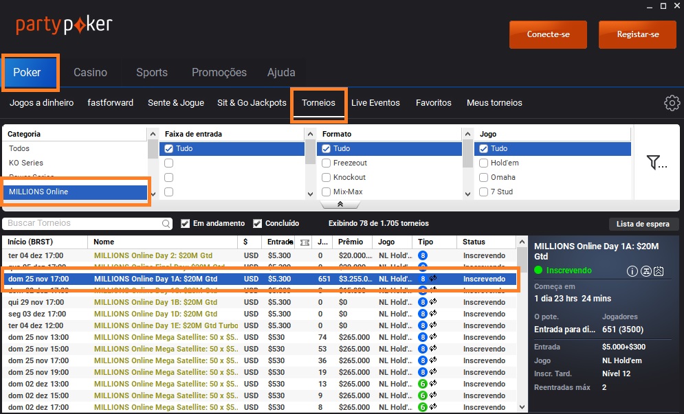 millions online lobby