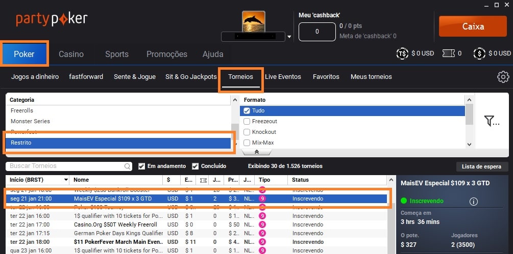 lobby partypoker 21 jan