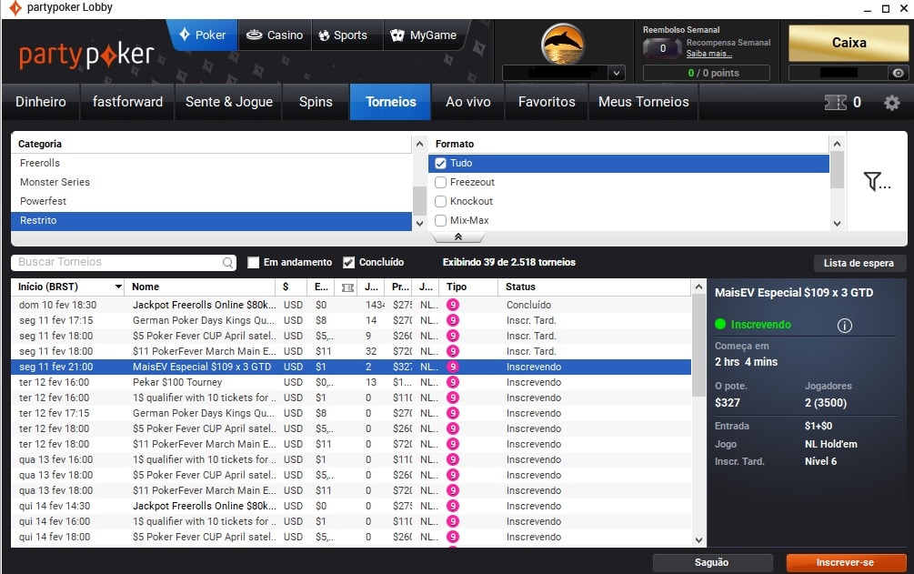 lobby partypoker 11 fev