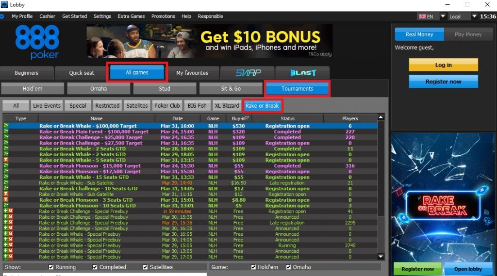 rake or brake 888poker lobby