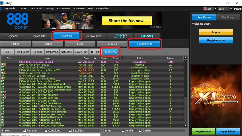 lobby xl inferno 2019 888poker