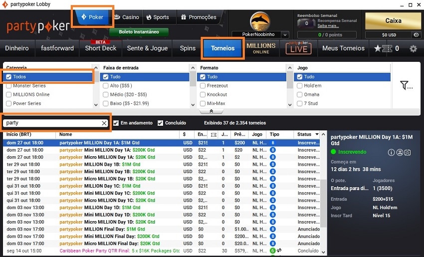 partypoker million lobby