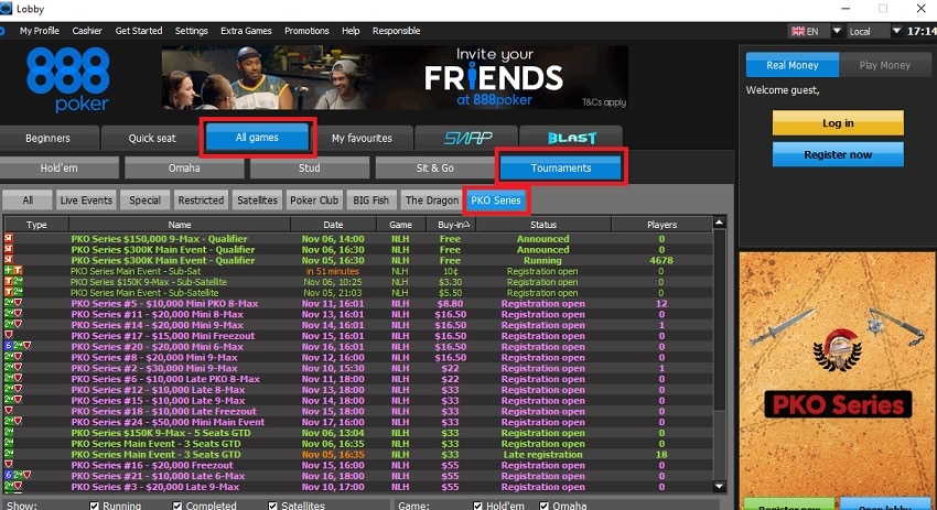 lobby pko series 888poker