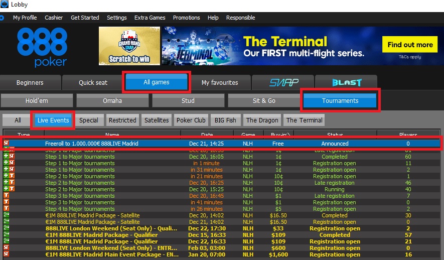 888poker live madrid lobby