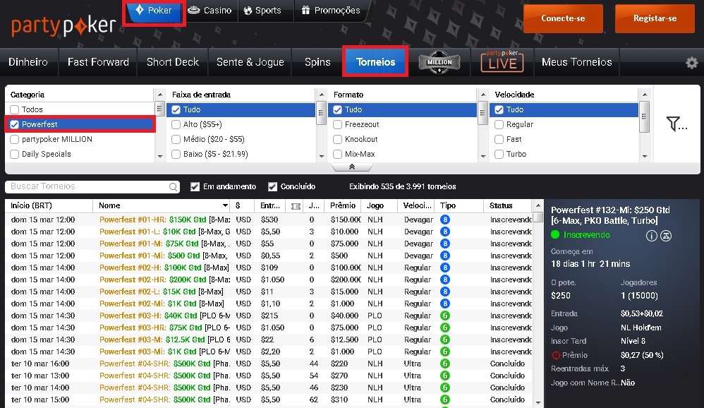 powerfest partypoker 2020 lobby