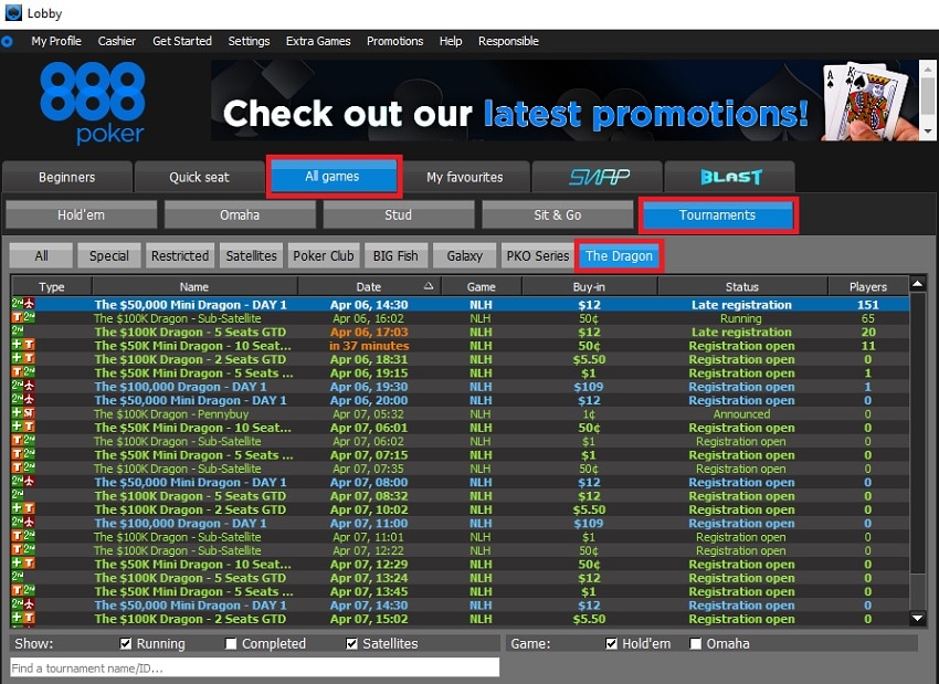 lobby the dragon 888poker