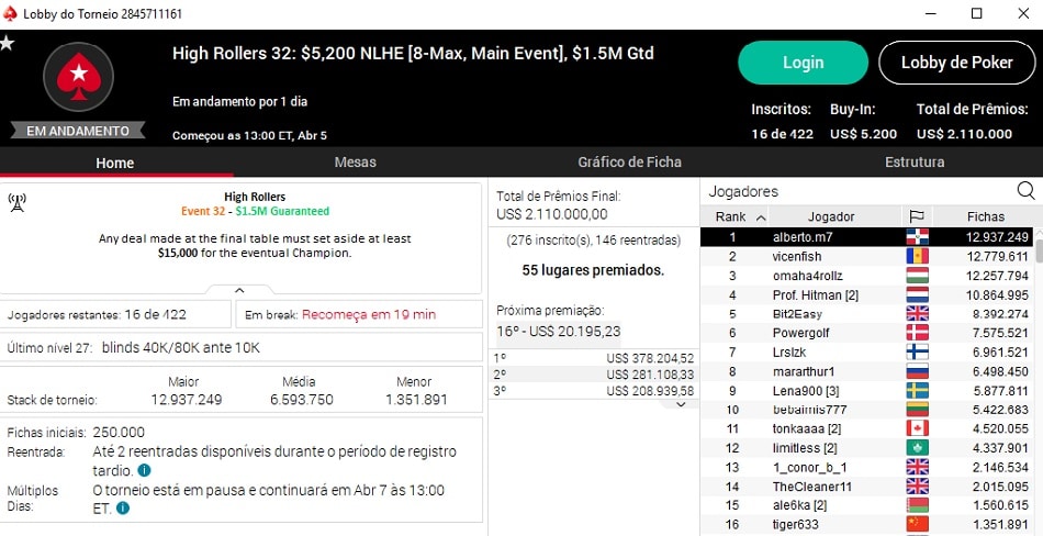 reta final main event high roller series