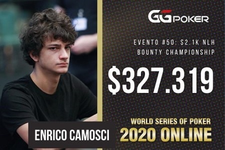 Enrico Camosci fatura o Evento #50: $2,100 No-Limit Hold’em Bounty Championship da WSOP Online