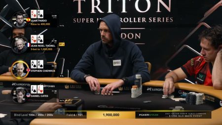 Juan Pardo Dominguez folda K-K pré-flop na FT do US$ 125K da Triton Londres