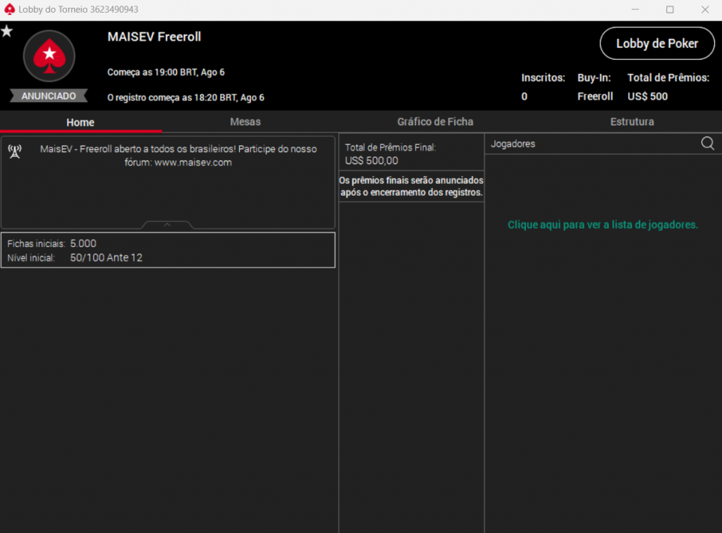 MaisEV freeroll 6 agosto