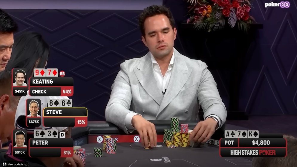 Alan Keating acerta call em mão cheia de agressão para ganhar pote de US$ 911K no High Stakes Poker