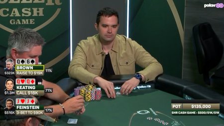 Alan Keating puxa pote de US$ 1,2 milhão após turn e river perfeitos no SHR Cash Game, assista